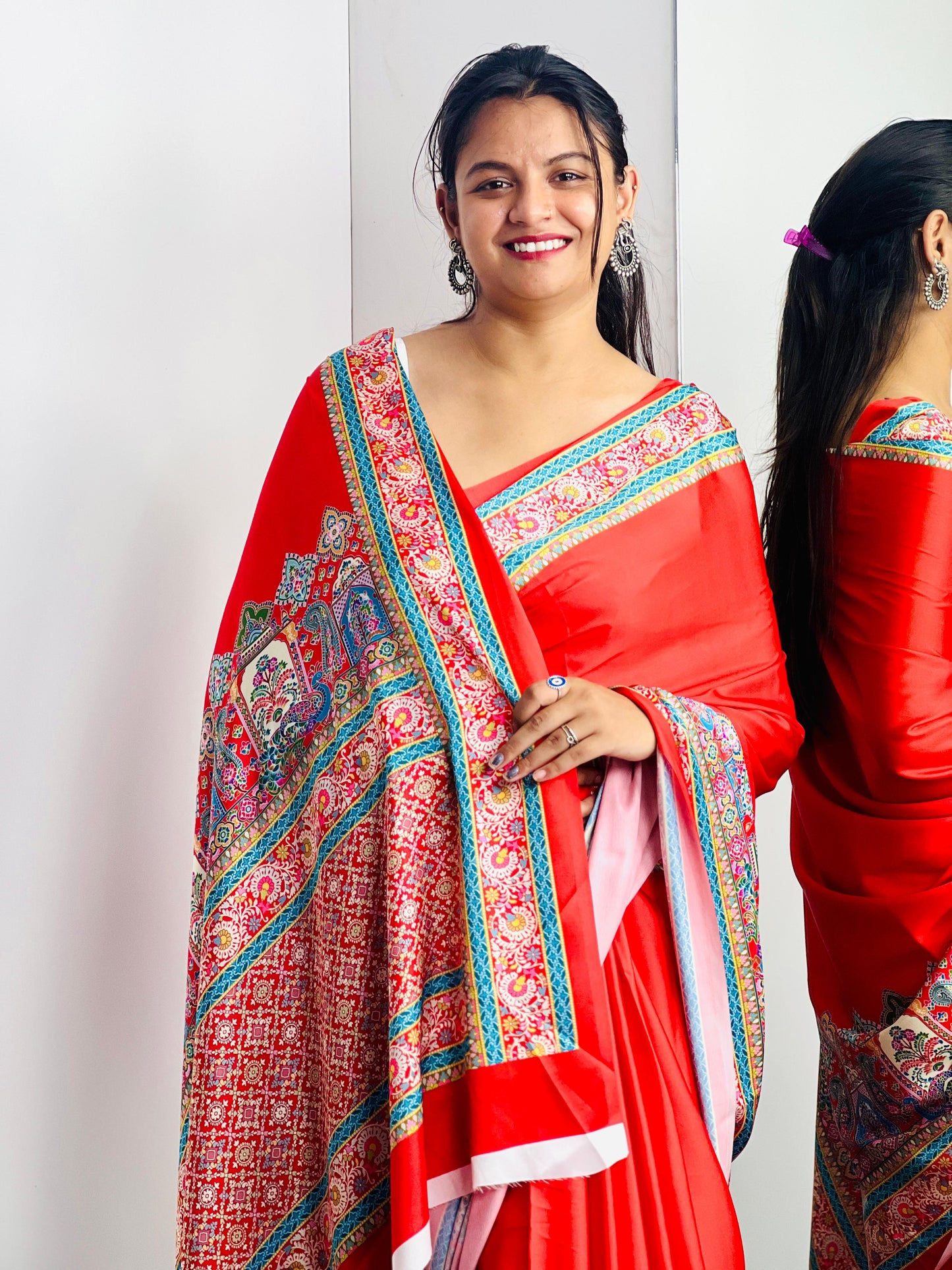 Saree with Vibrant Multicolor Printed Border Design