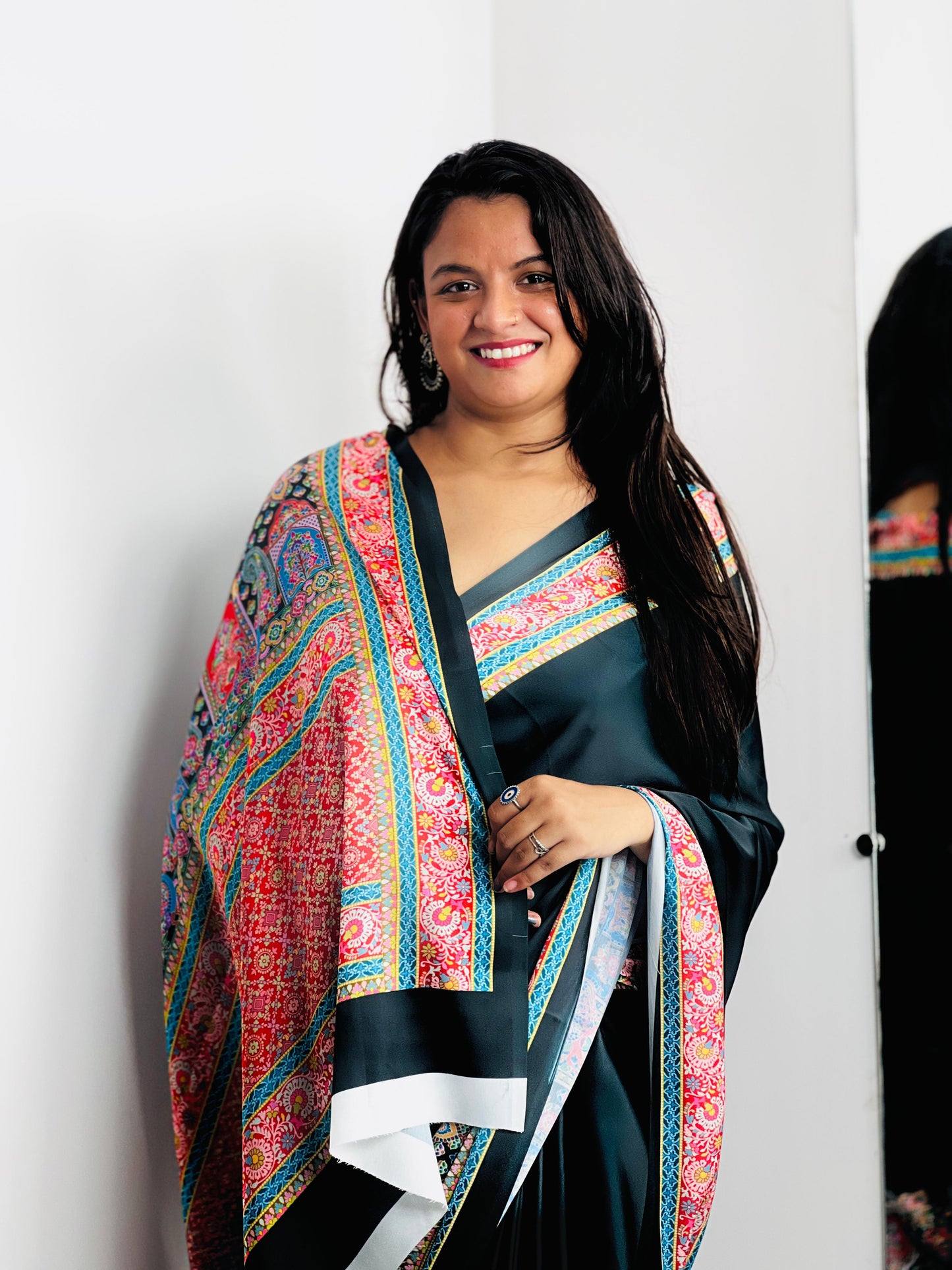 Saree with Vibrant Multicolor Printed Border Design