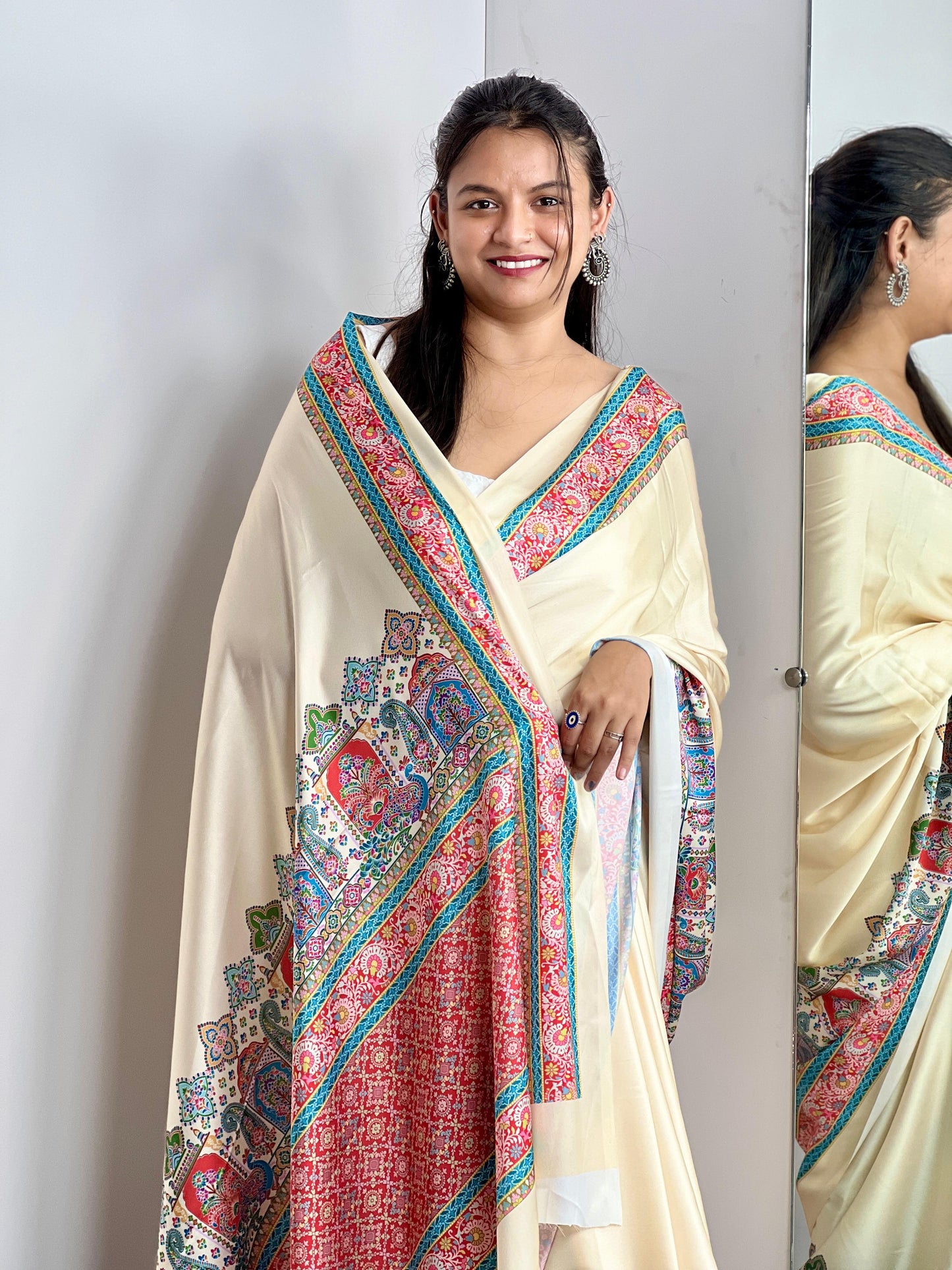 Saree with Vibrant Multicolor Printed Border Design