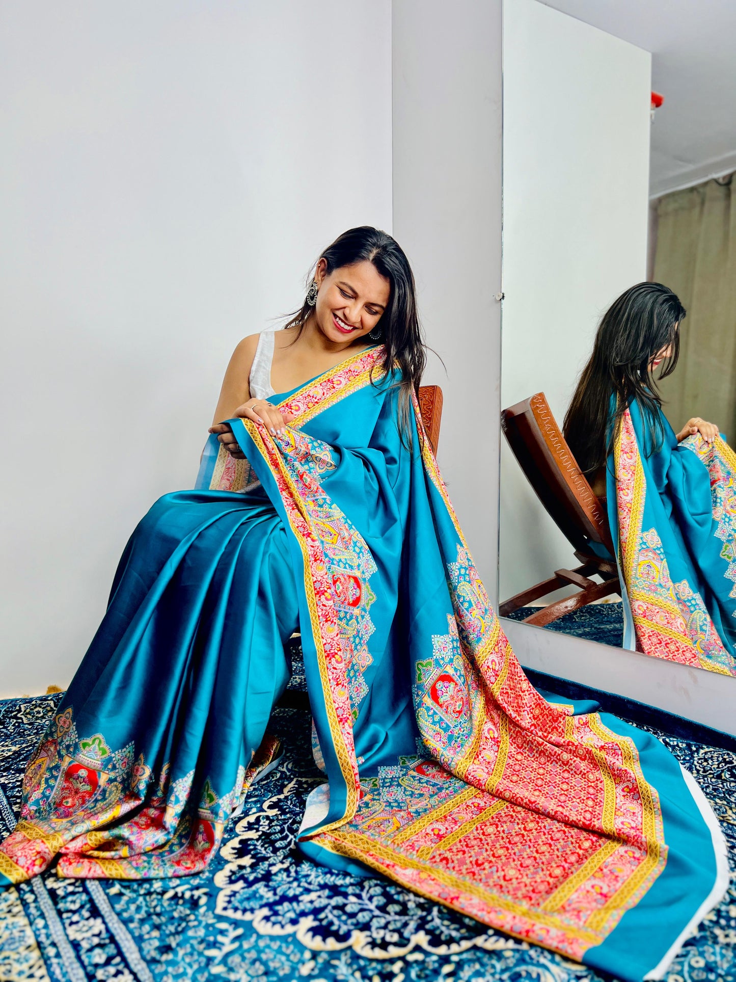 Saree with Vibrant Multicolor Printed Border Design
