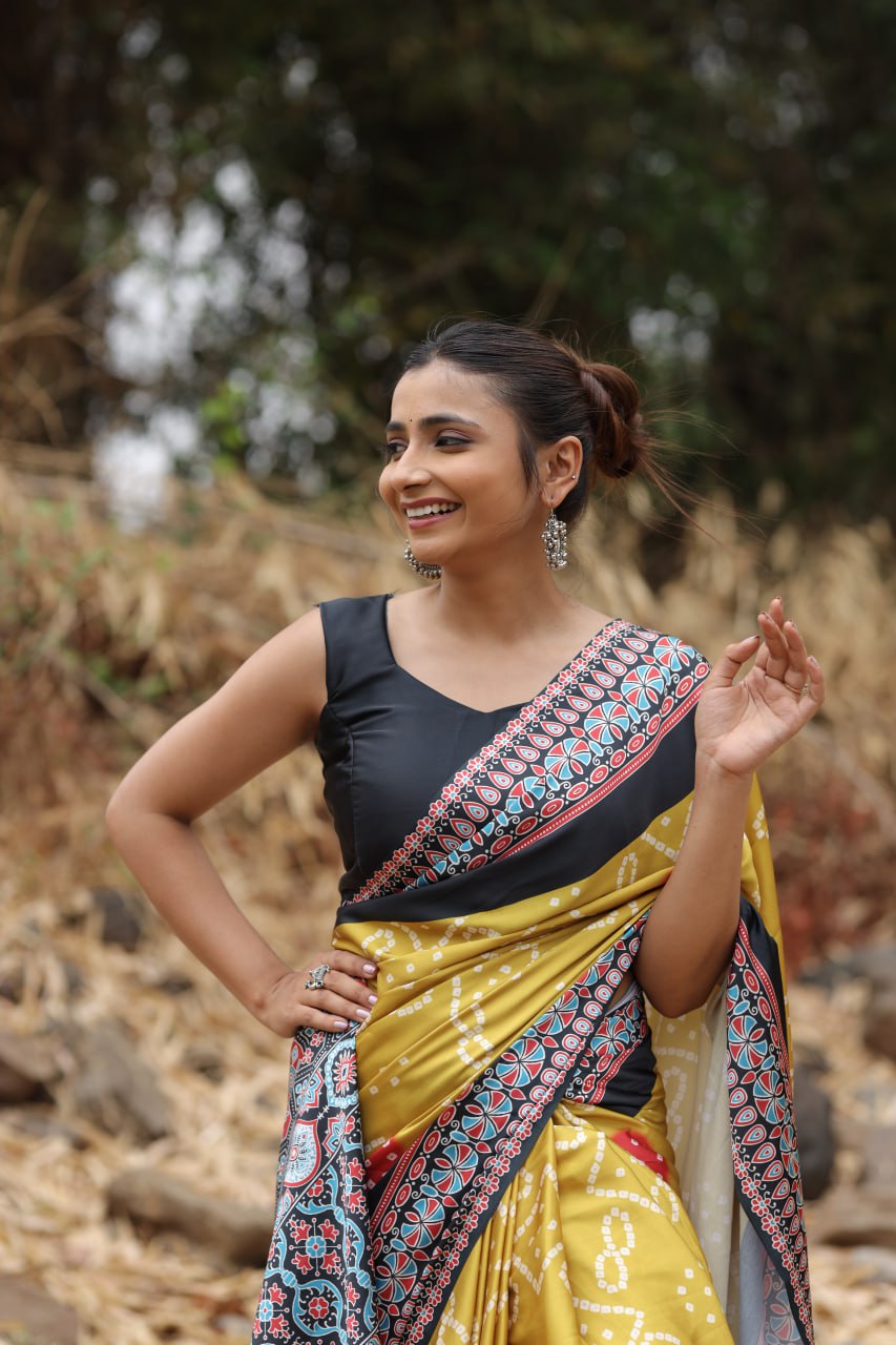 Diagonal Stripe Saree with Stylish Blouse Design
