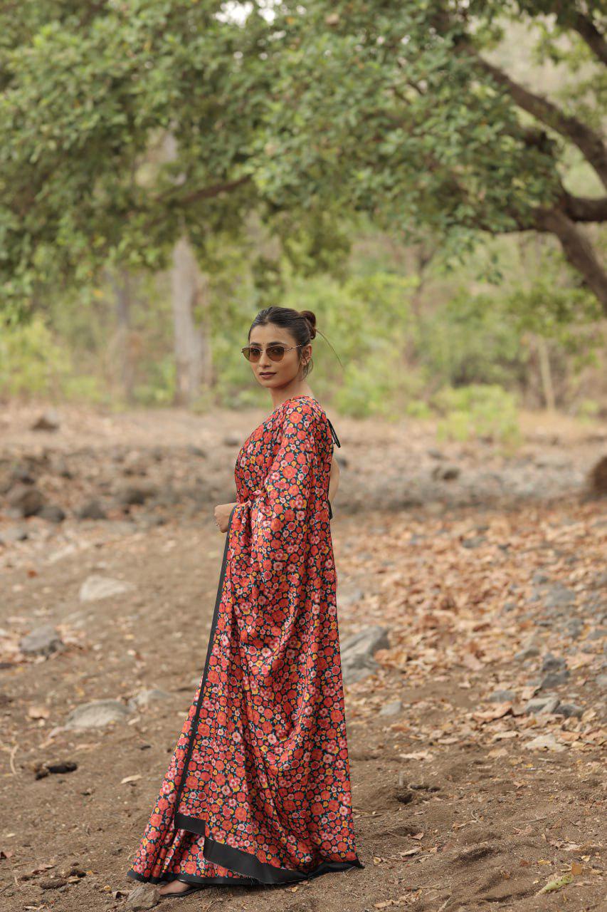Diagonal Stripe Saree with Stylish Blouse Design