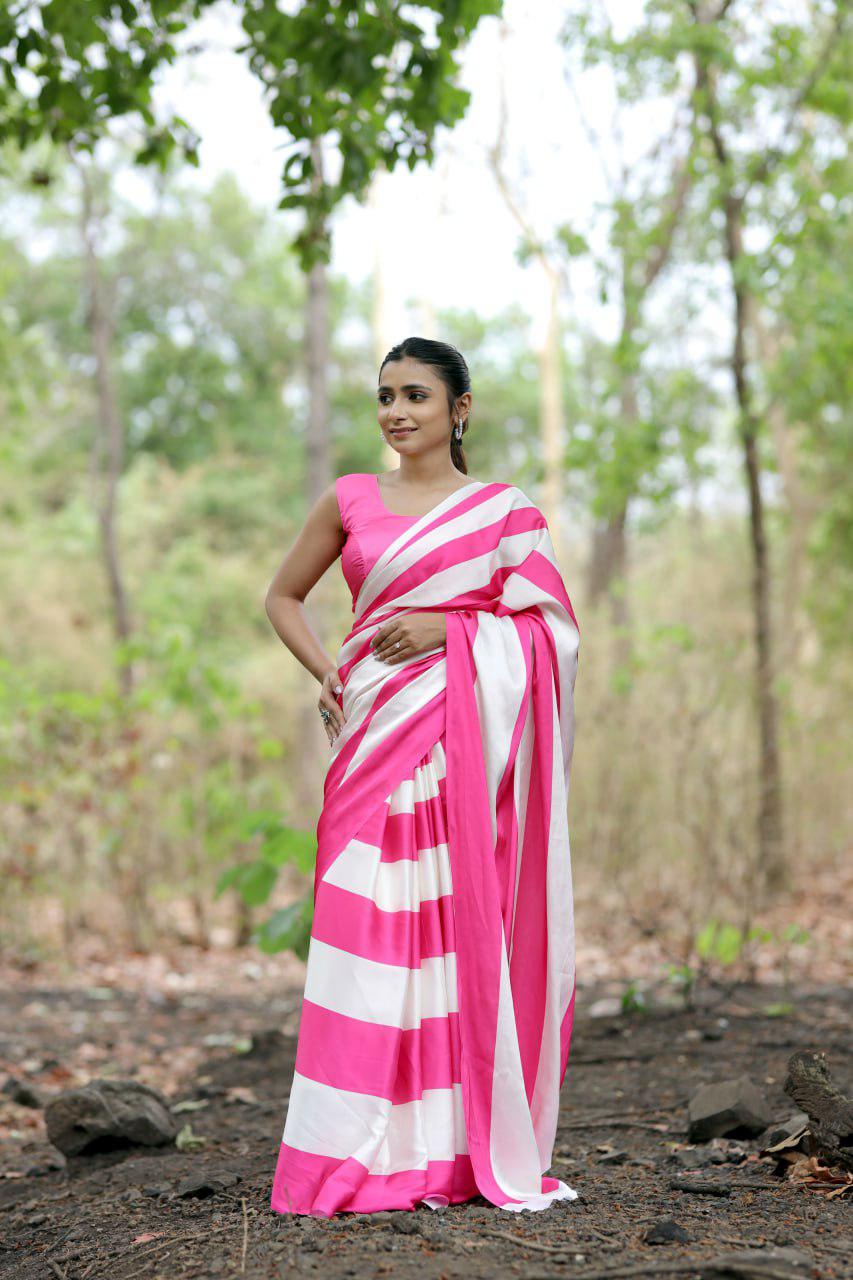 Diagonal Stripe Saree with Stylish Blouse Design
