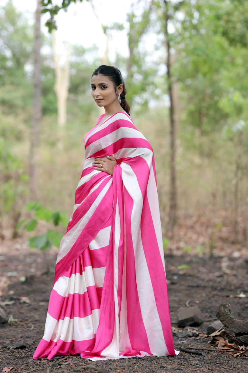 Diagonal Stripe Saree with Stylish Blouse Design