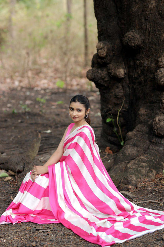 Diagonal Stripe Saree with Stylish Blouse Design