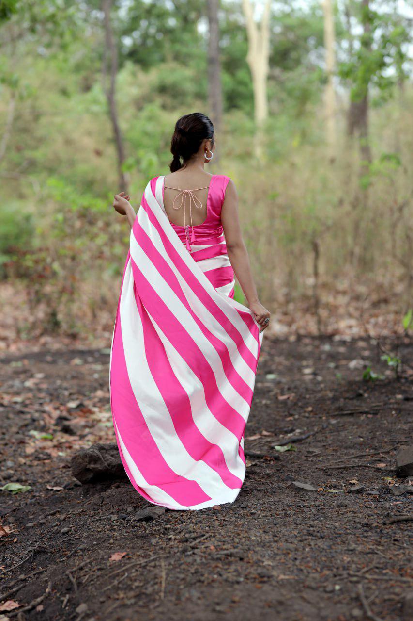 Diagonal Stripe Saree with Stylish Blouse Design