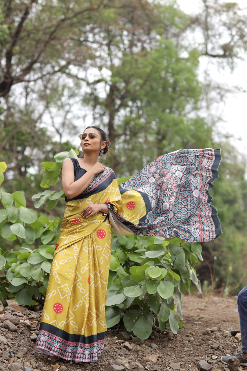 Diagonal Stripe Saree with Stylish Blouse Design