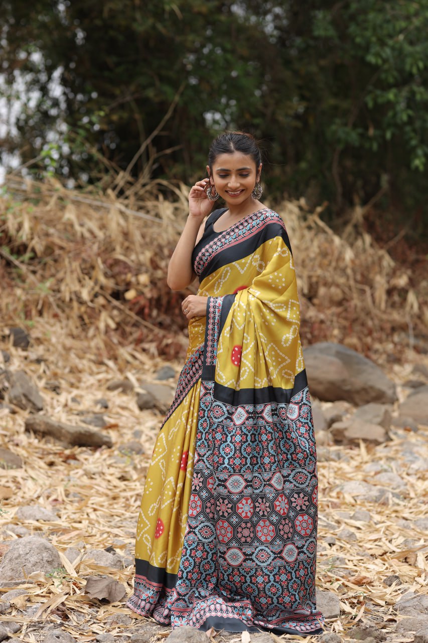 Diagonal Stripe Saree with Stylish Blouse Design