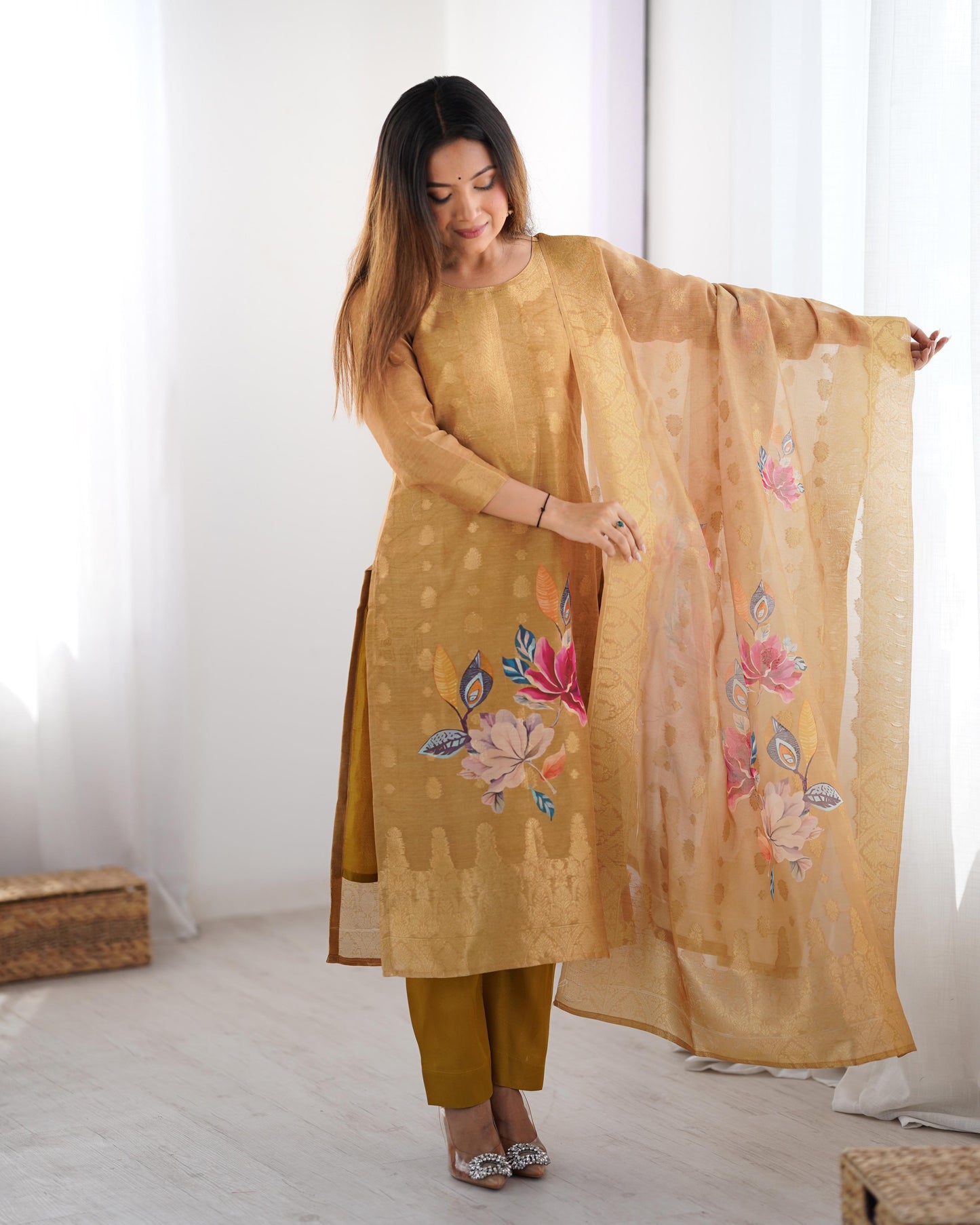 Floral Printed Suit with Sheer Dupatta Elegance