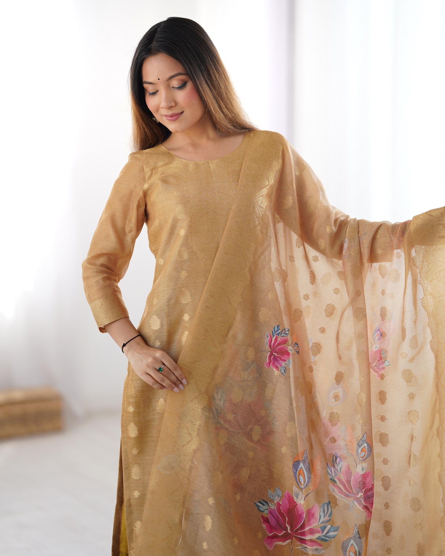 Floral Printed Suit with Sheer Dupatta Elegance