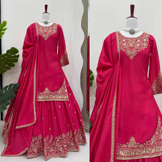embroidered sharara suit with elegant gold