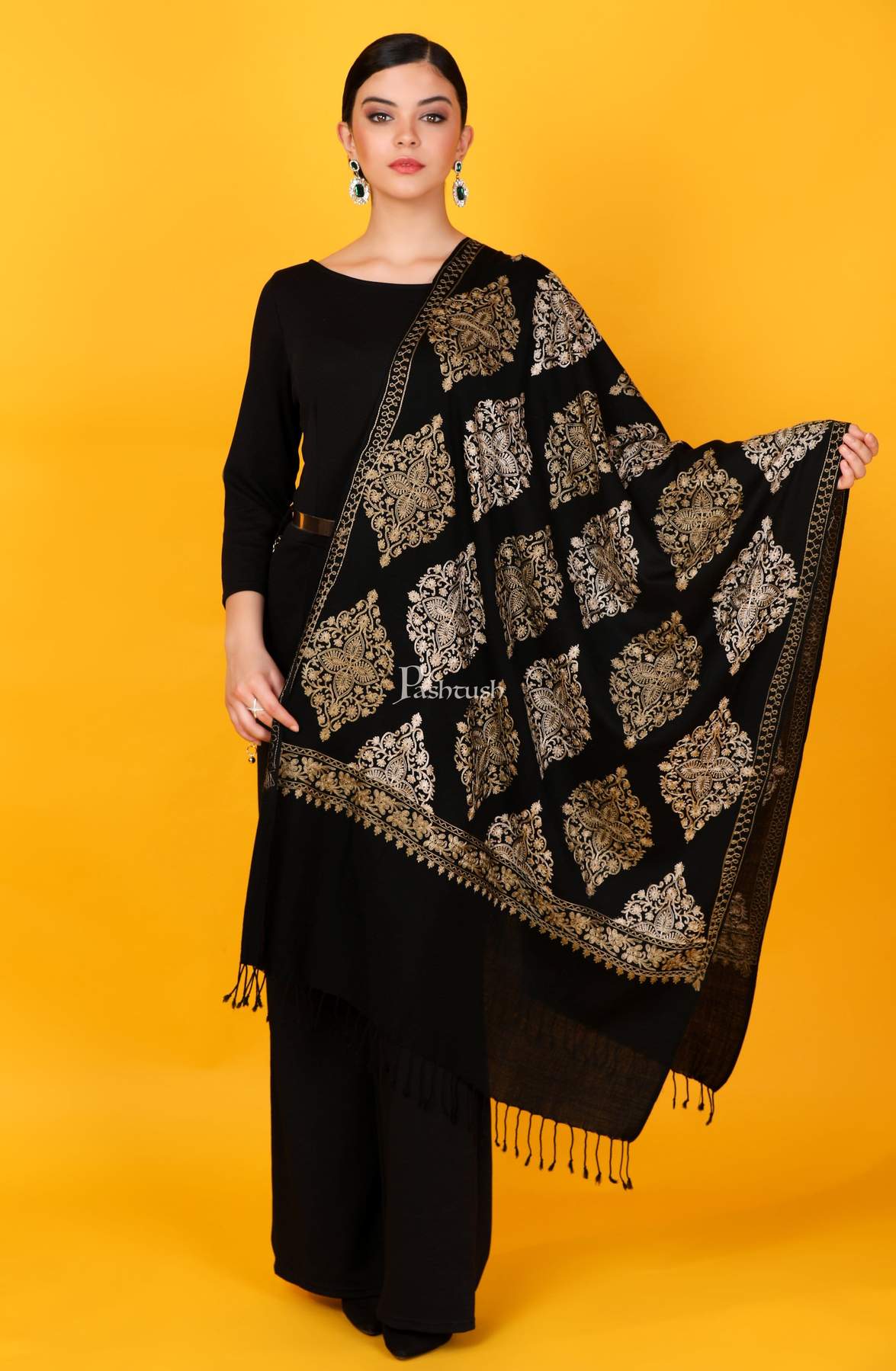 Black color suit set with heavy embroidered dupatta