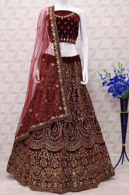 Embroidery Work Maroon Color Lehenga