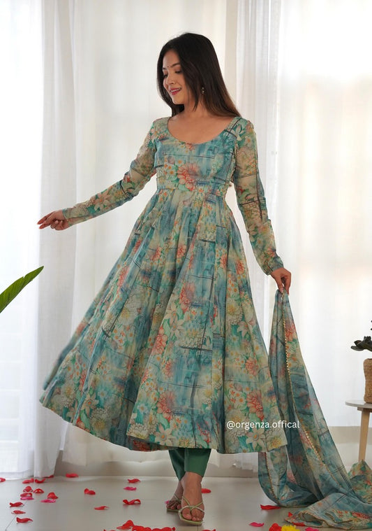 MULTI COLOUR ANARKALI WITH FLORAL PRINTED