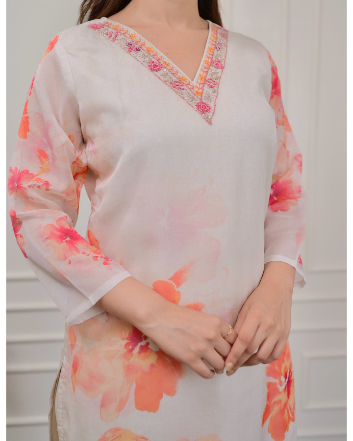 Women's ORGANZA Embroidered  Straight kurta suit sets