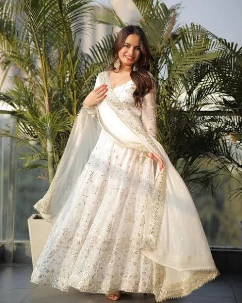 FULL HEAVY WORK WHITE COLOR GEORGETTE ANARKALI GOWN