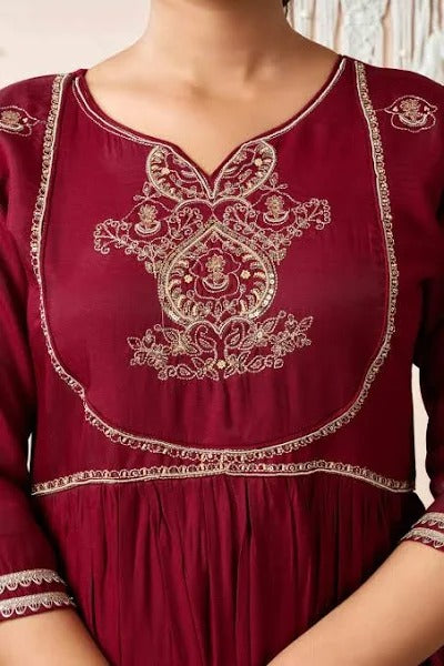 Maroon Embroidered Anarkali Salwar Suit