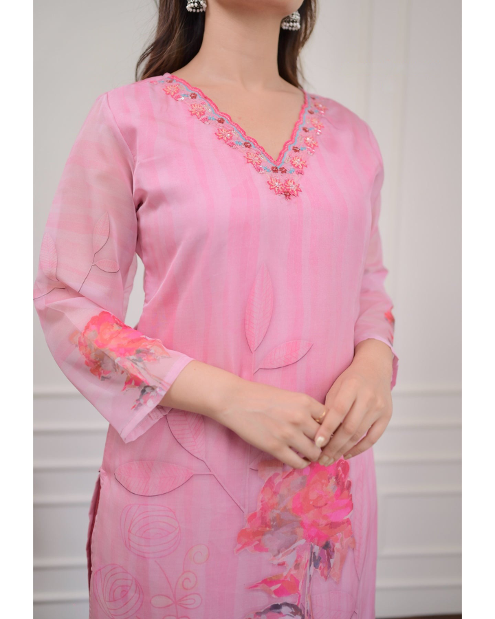 Women's ORGANZA Embroidered  Straight kurta suit sets