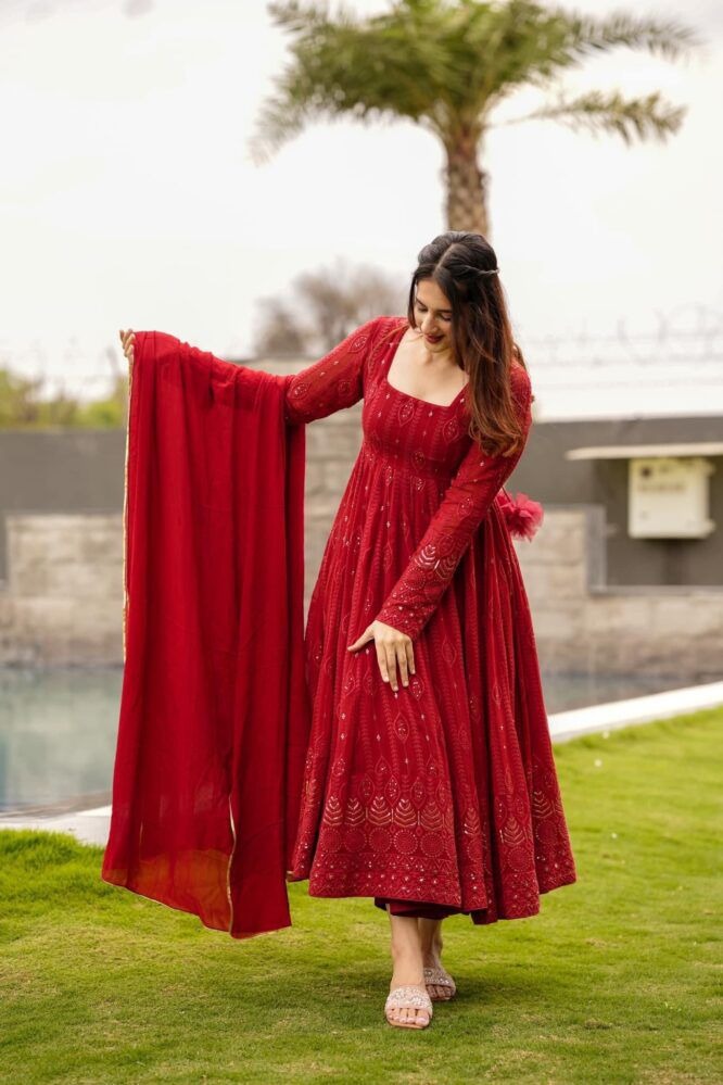 EMBELLISHED RED COLOR SEQUENCE WORK GOWN