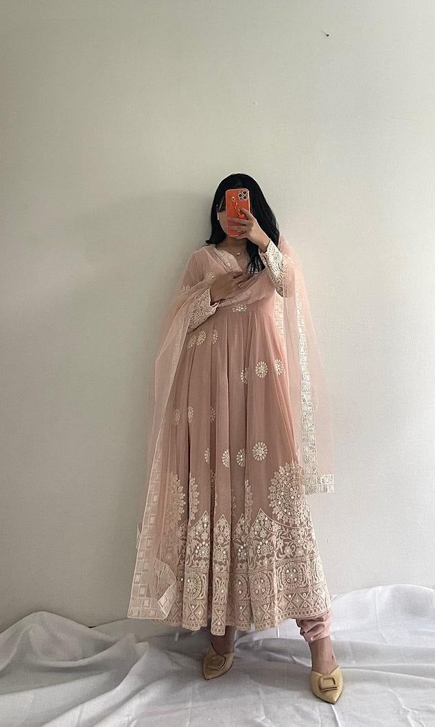 CLASSIC PEACH COLOR EMBROIDERY WORK ANARKALI GOWN