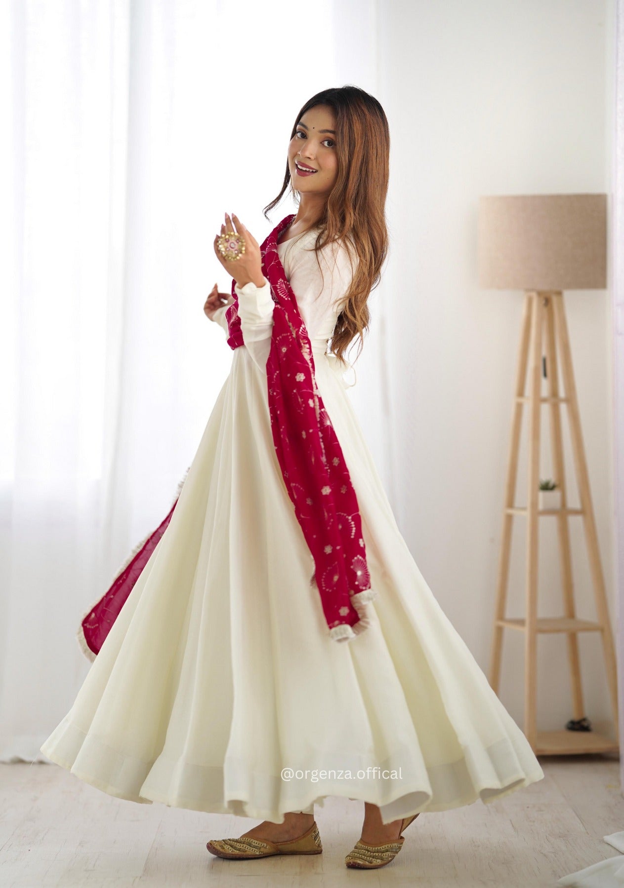 OFF WHITE COLOUR VICHITRA SILK ANARKALI KURTI