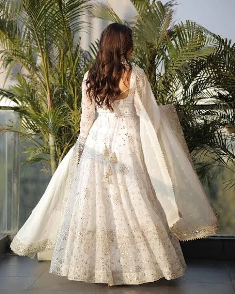 FULL HEAVY WORK WHITE COLOR GEORGETTE ANARKALI GOWN