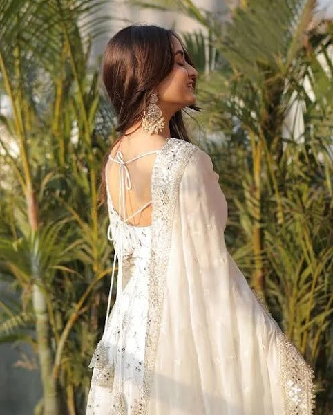 FULL HEAVY WORK WHITE COLOR GEORGETTE ANARKALI GOWN