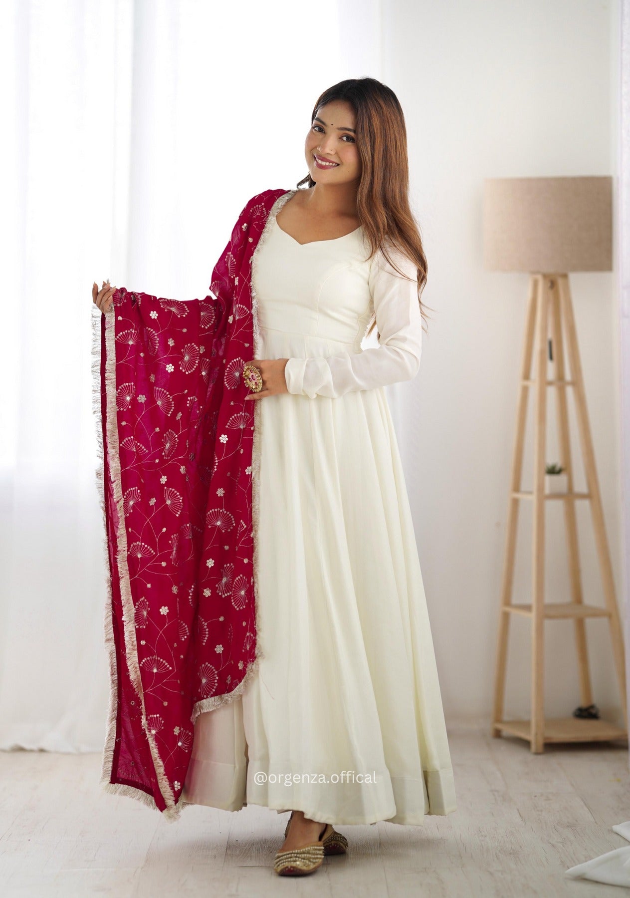 OFF WHITE COLOUR VICHITRA SILK ANARKALI KURTI