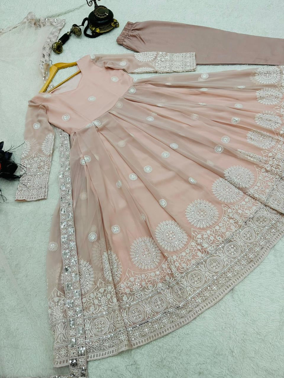 CLASSIC PEACH COLOR EMBROIDERY WORK ANARKALI GOWN