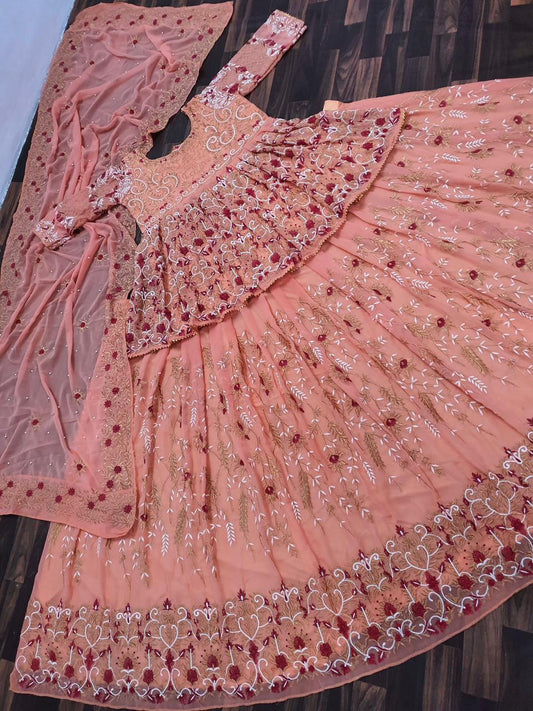 Latest designer peach color lehenga with top