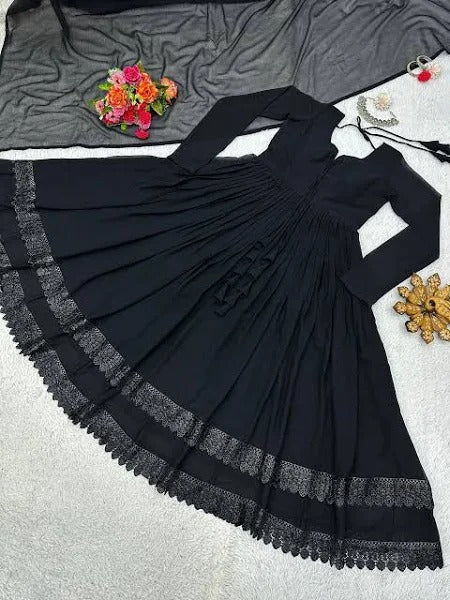 DEMANDING BLACK COLOR LACE WORK LONG ANARKALI GOWN