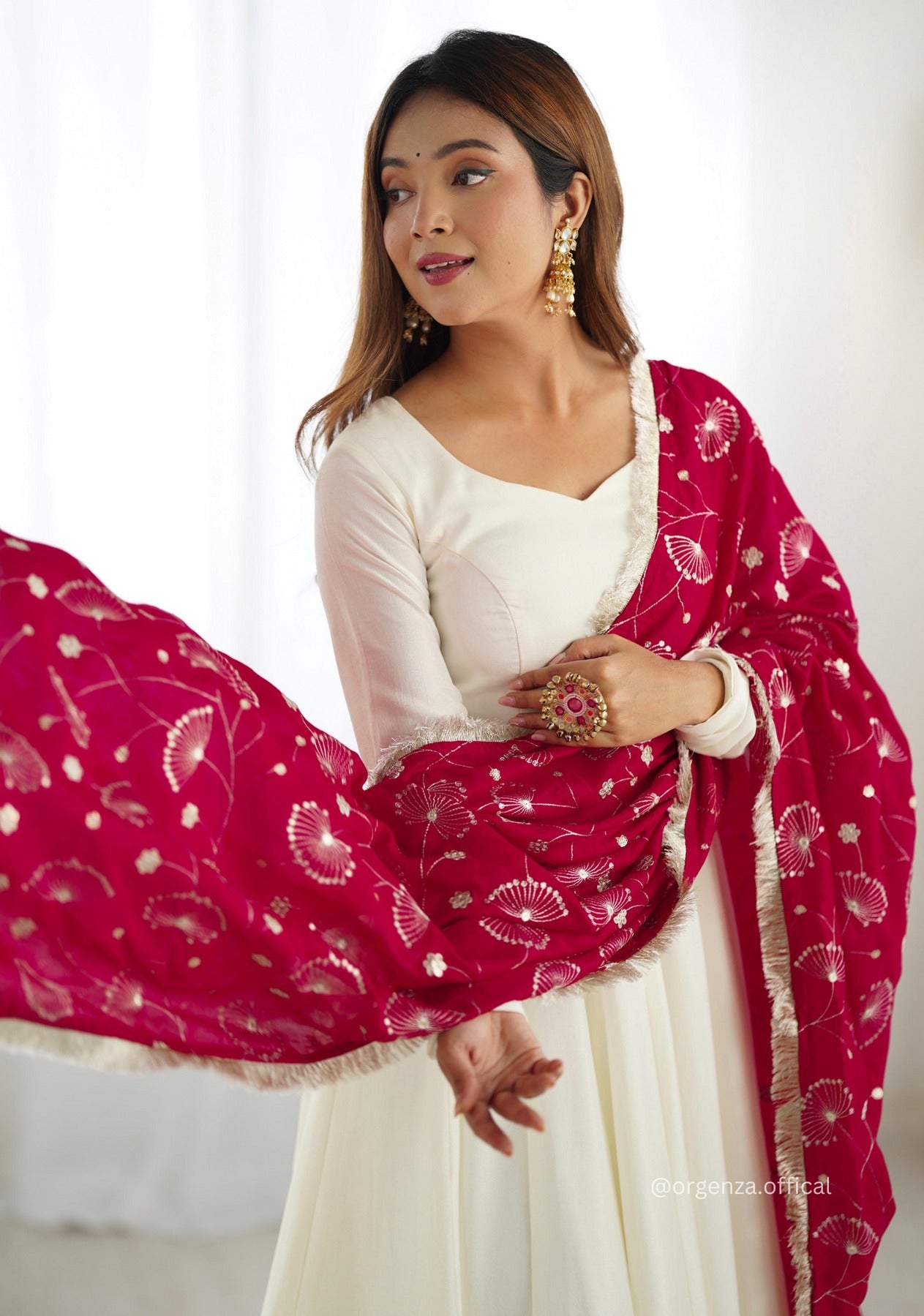 OFF WHITE COLOUR VICHITRA SILK ANARKALI KURTI