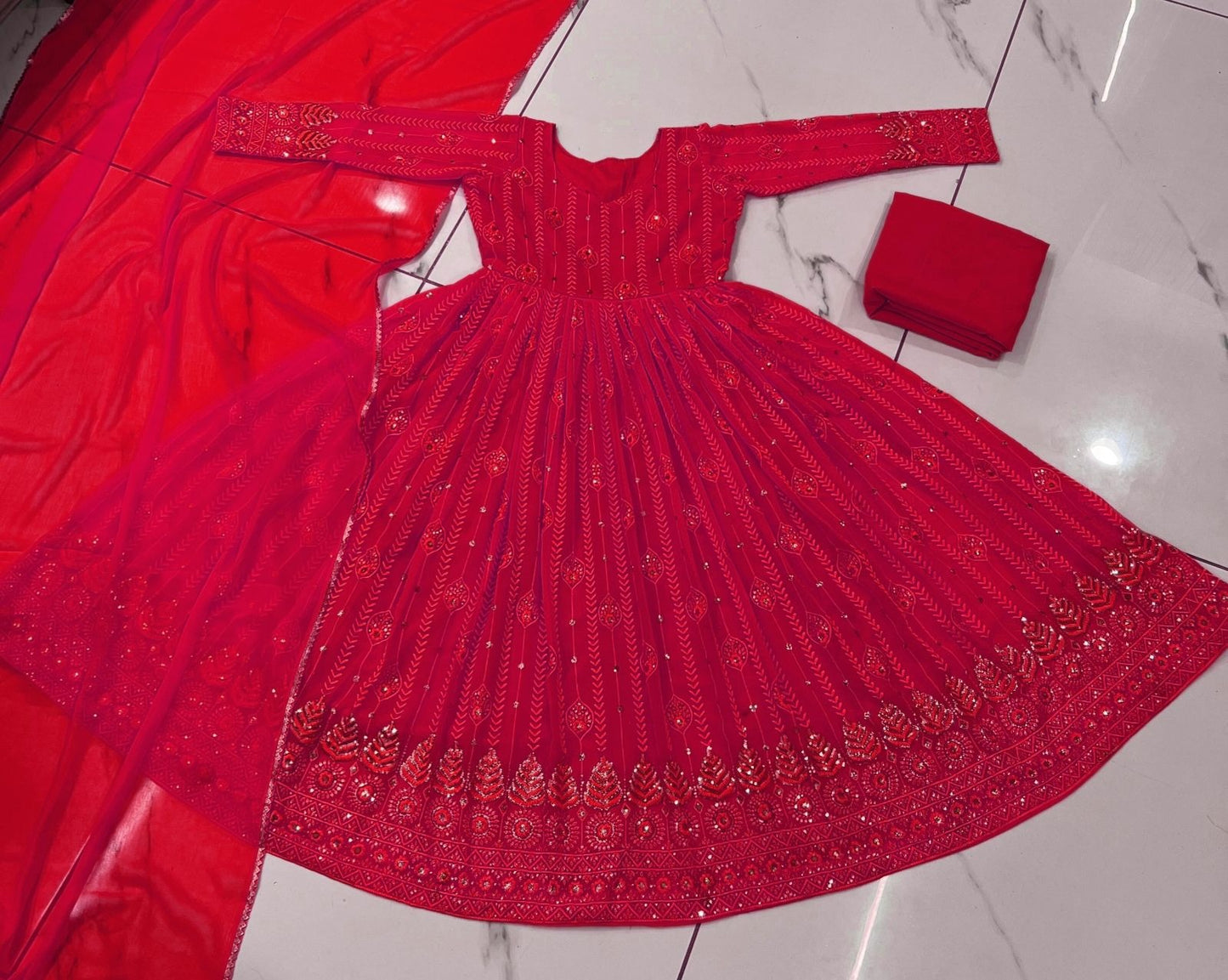 EMBELLISHED RED COLOR SEQUENCE WORK GOWN