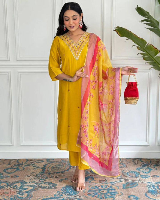 Women Embroidered Chanderi  SILK  kurta set