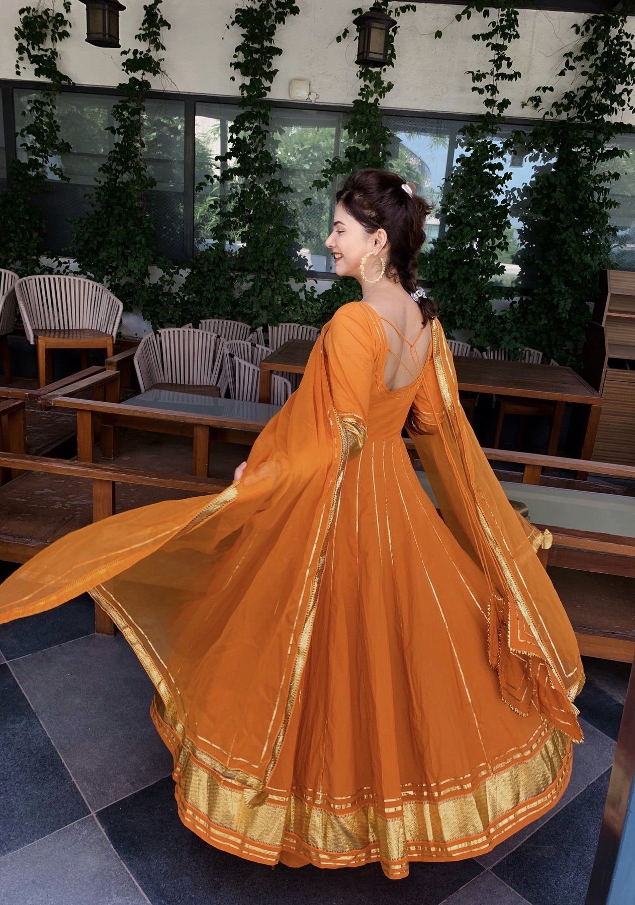 GOLDEN ORANGE GOTAPATTI ANARKALI SET