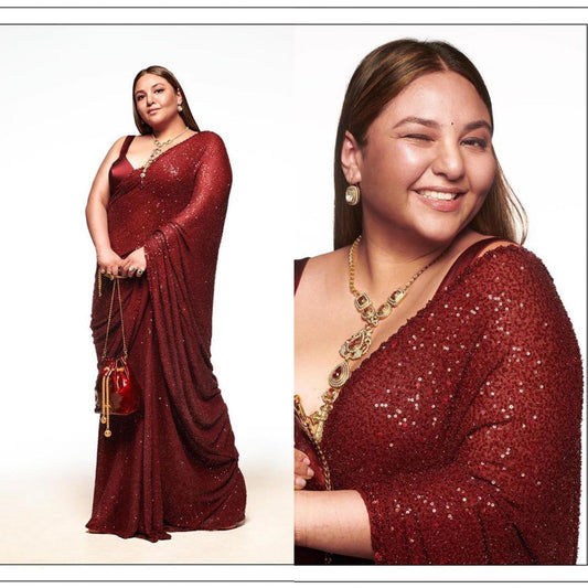 Amazing Maroon Color Sequin Saree