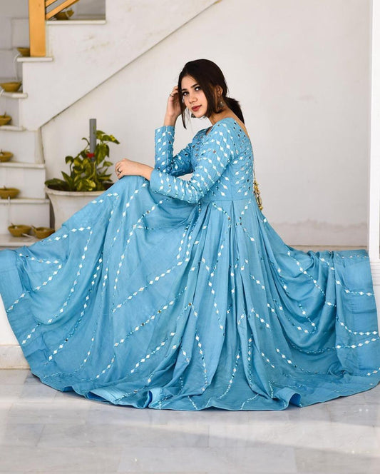 Attractive Party Wear Sky Blue Gown