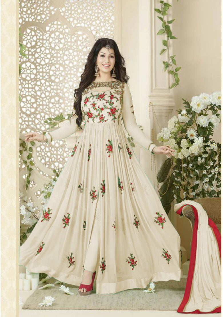 Ayesha Takia Designer Beautiful Off White Flower Printed Long Anarkali Suit