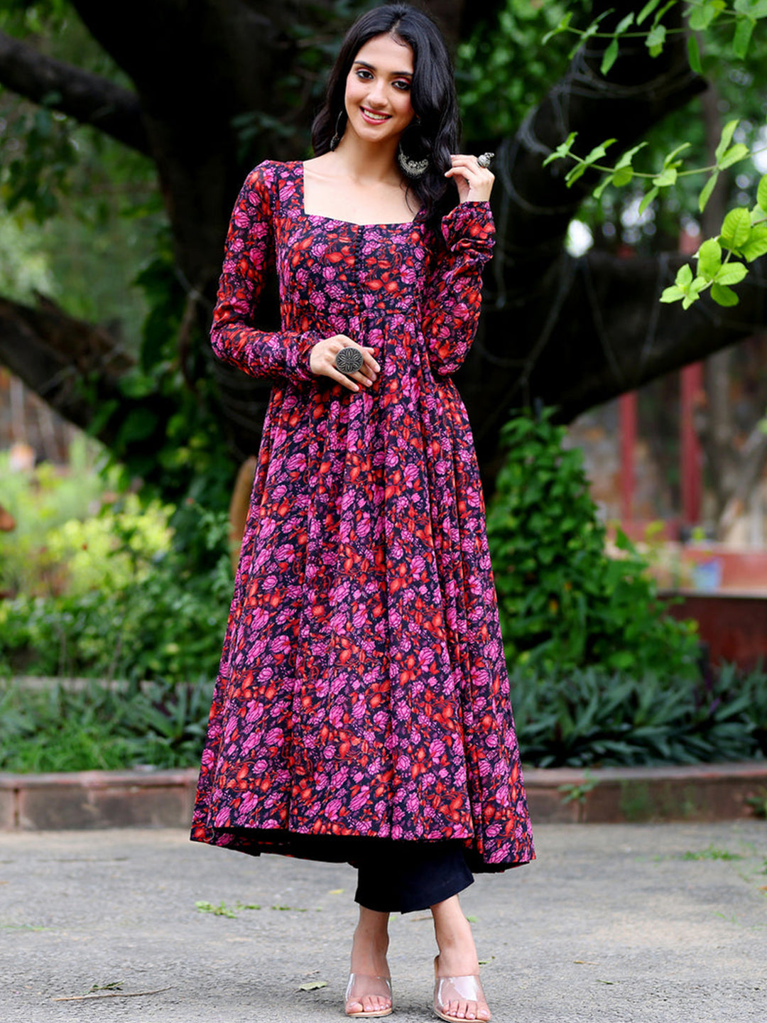 Floral Printed Maxi Ethnic Gown