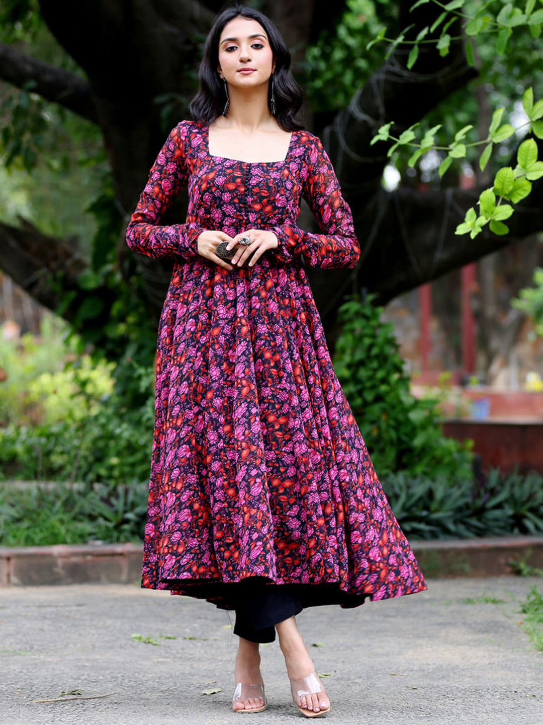 Floral Printed Maxi Ethnic Gown