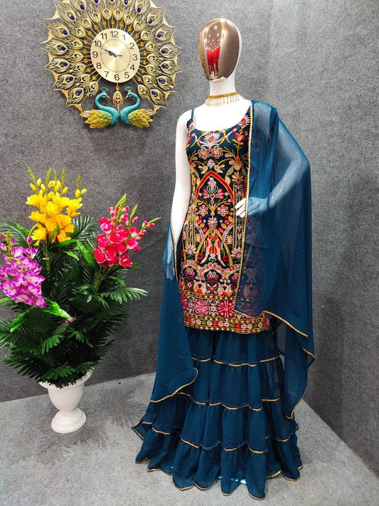 Beautyfull  Blue Sequence Fancy Sharara Suit