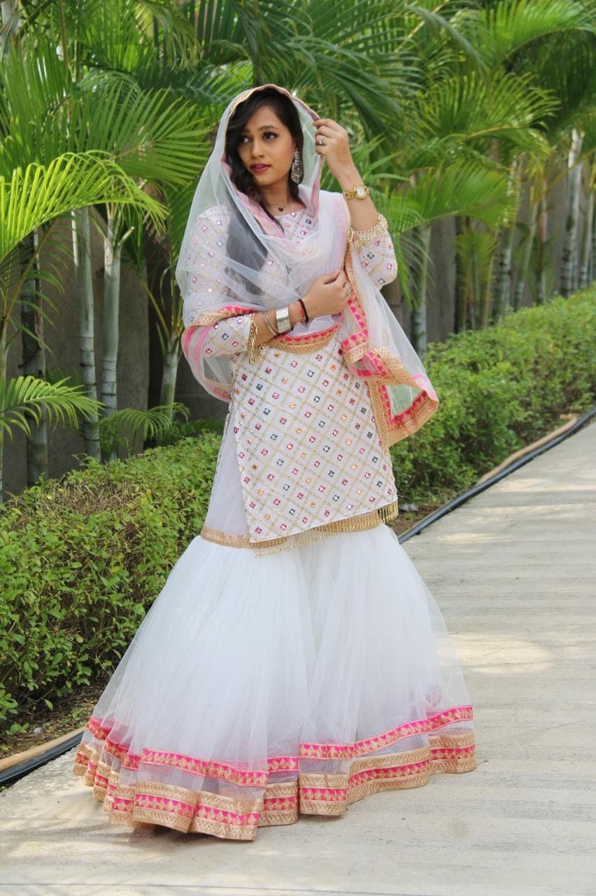 Beautiful White Designer Latest Sharara Suit