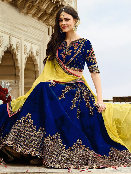 Blue Color Embroidery Work Wedding Lehenga