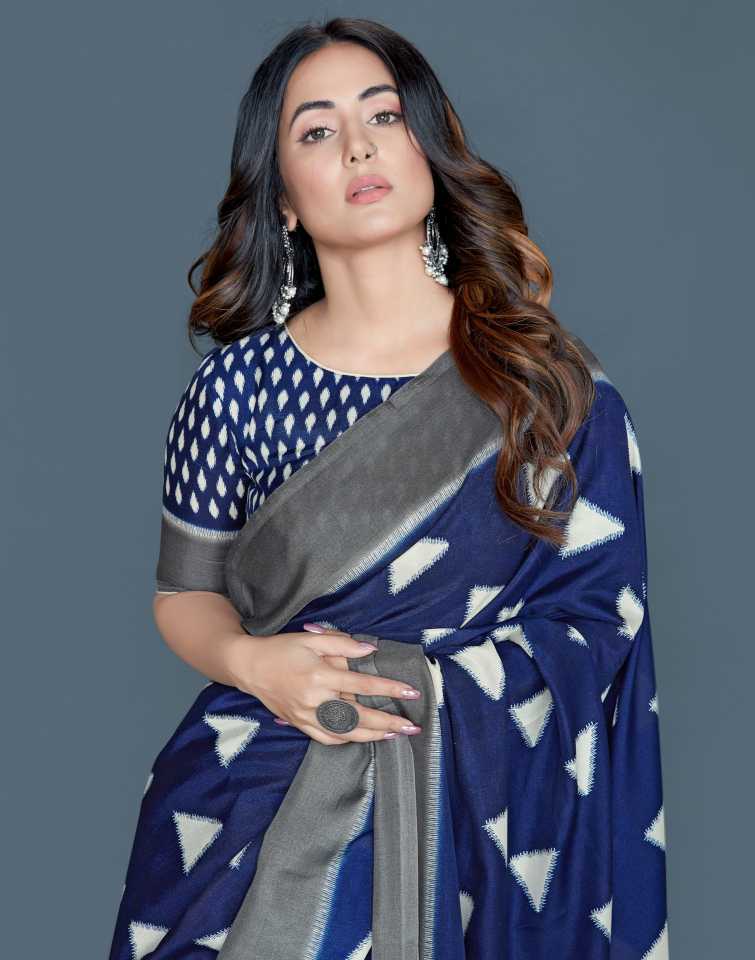 Bollywood Heena Khan Blue Party Wear Saree