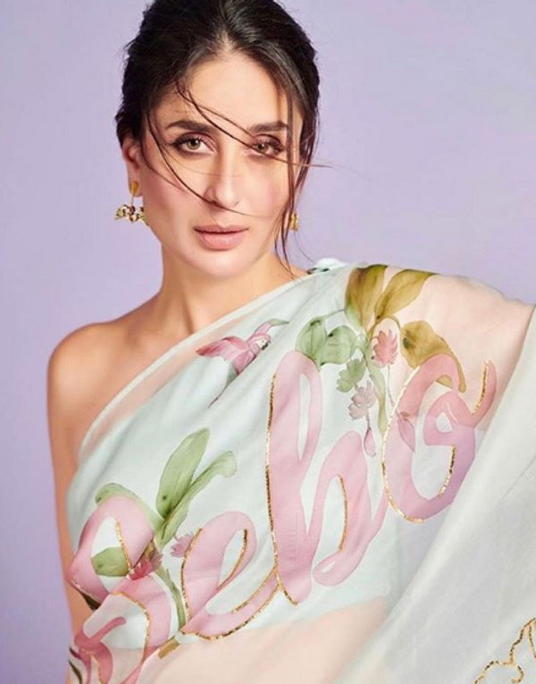Kareena Kapoor Wear Cream Color Bollywood Style Saree