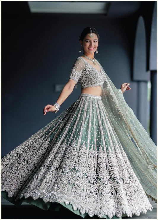 New Designer Bridal Wear Heavy Chine Sequence Work Lehenga Choli With Dupatta