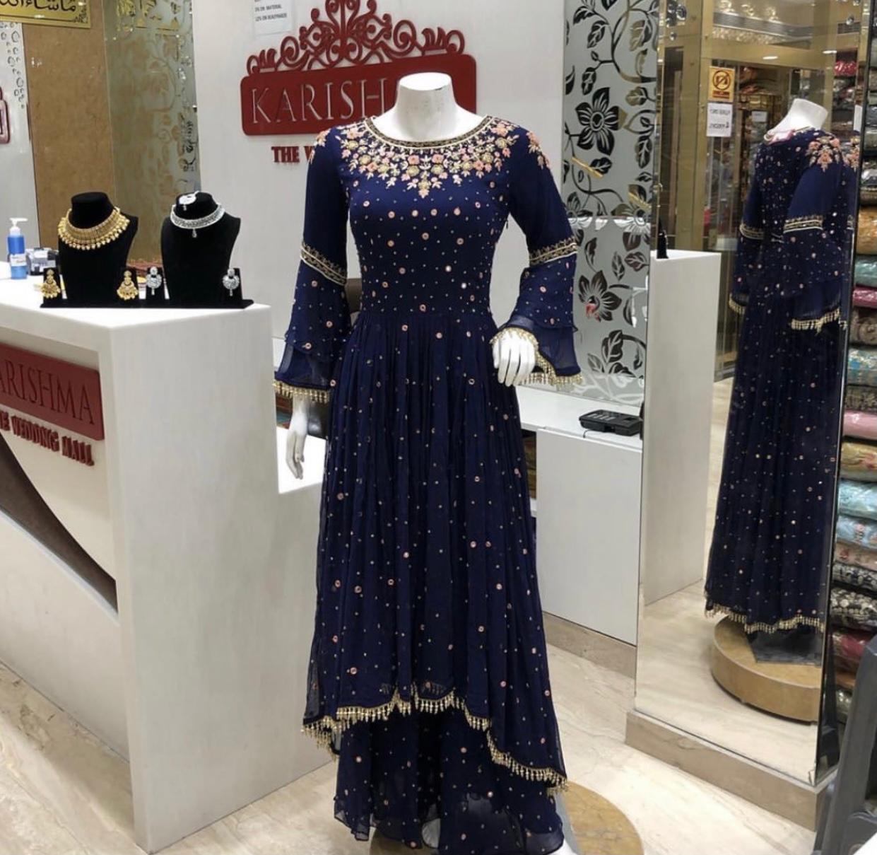 Demanding Blue Embroidery apen down Kurti