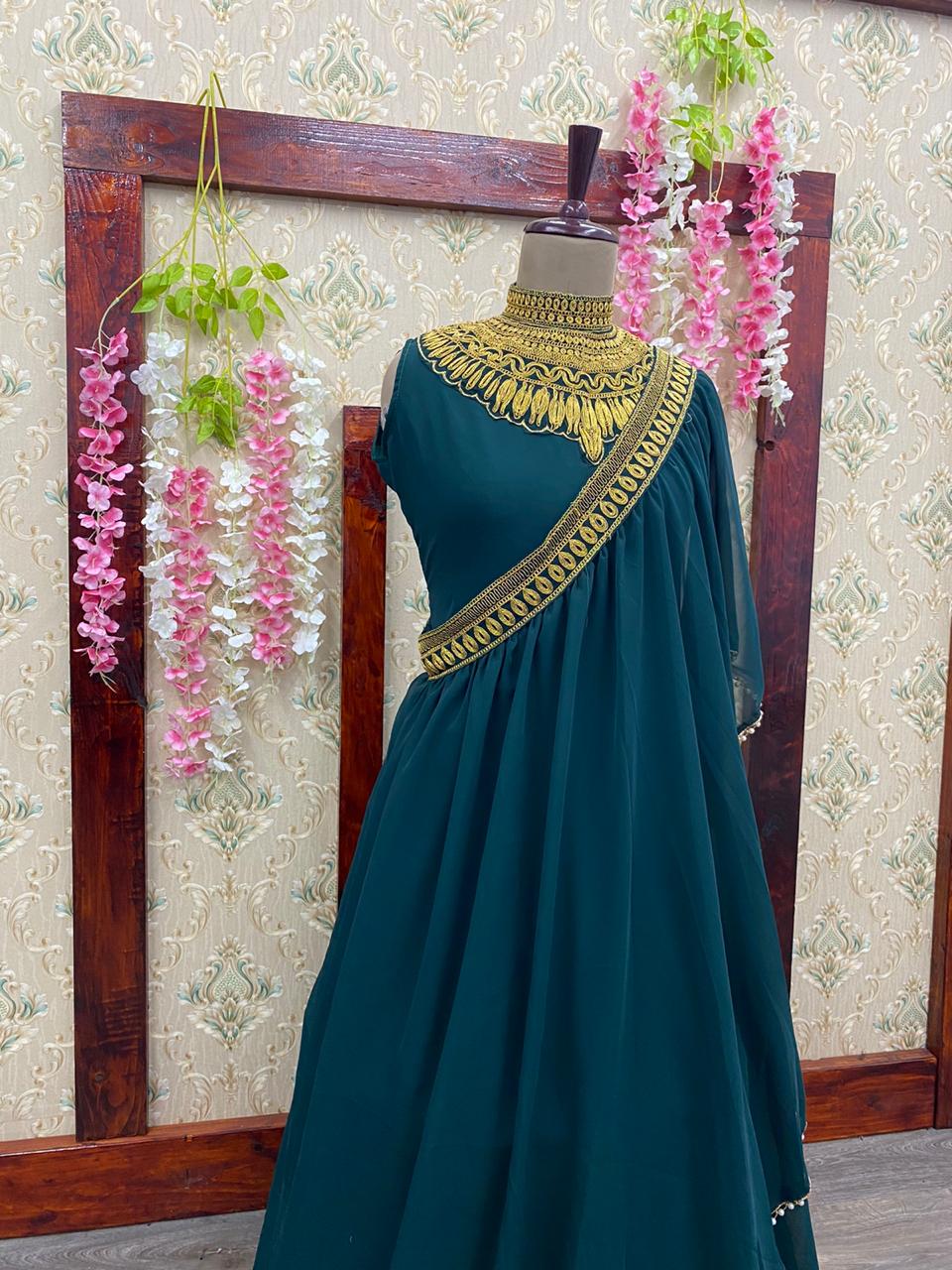 Designer Beautiful Green Color Gown And Heavy Work With Dupatta