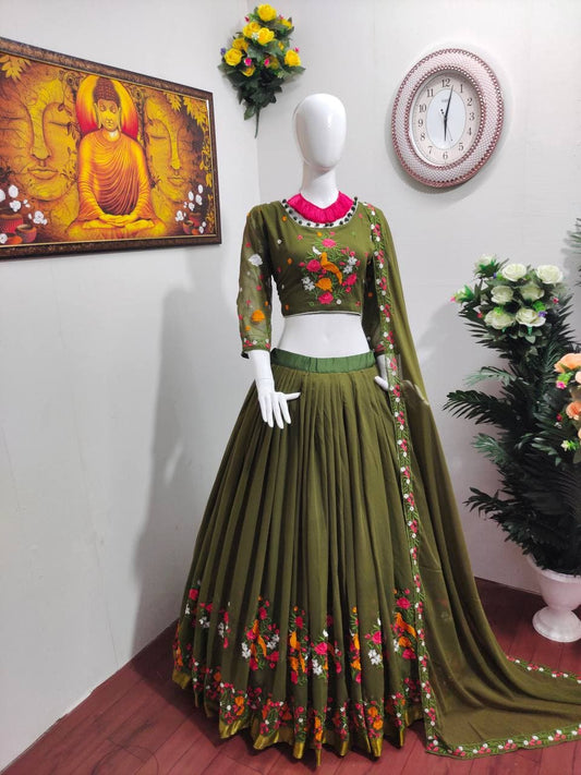 Green Georgette Party Wear Lehenga Choli