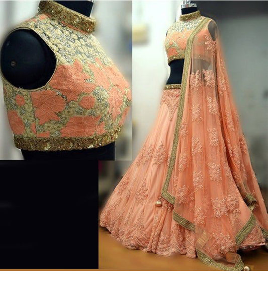 Peach Color Party Wear Lehenga Choli